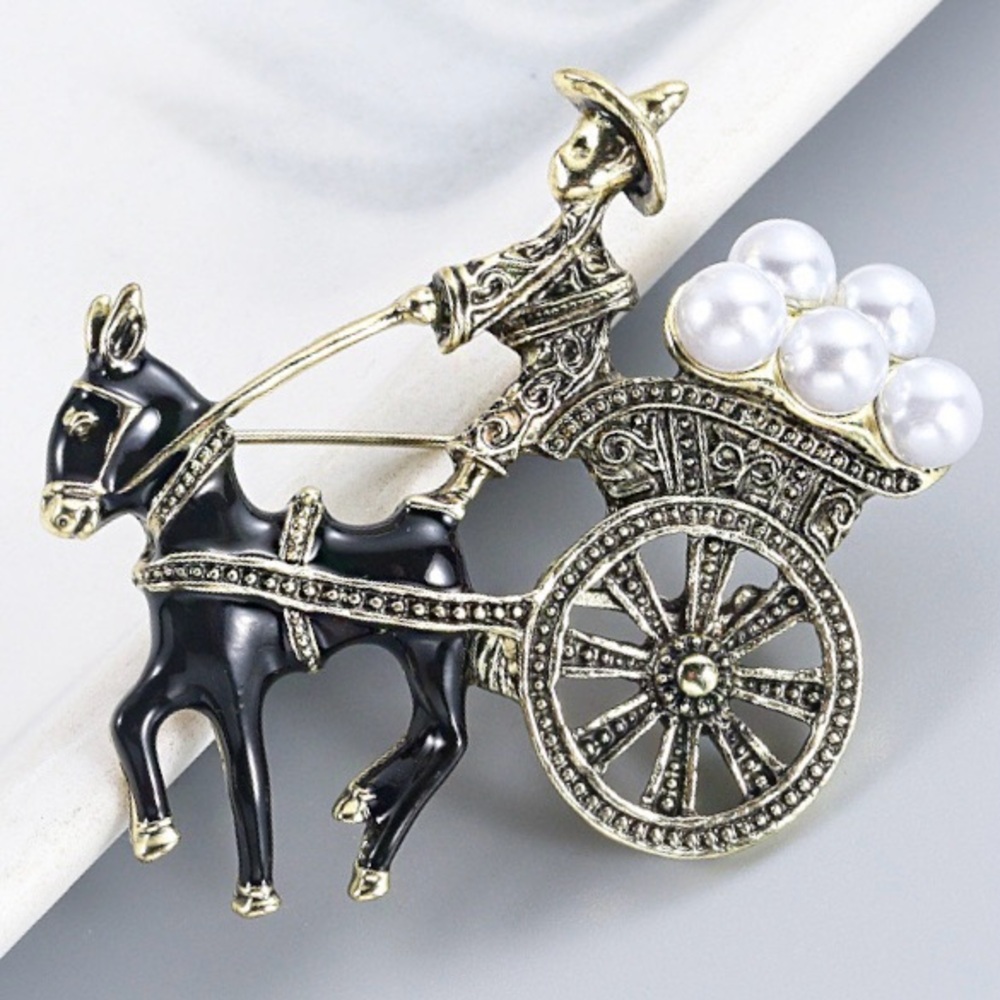 Donkey Cart Brooch Donkey Cart with Man Brooch Pin